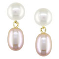 14k Gold Pink and White Cultured Pearl Earrings
