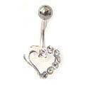 Stainless Steel Jeweled Heart Barbell Belly Ring
