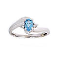 14k Blue Topaz Diamond Wave Ring