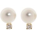 14k Diamond 7.5-8 mm Cultured Akoya Pearl Earrings
