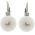 14k Gold Diamond Cultured Akoya Pearl Earrings (7-7.5mm)