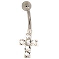 Stainless Steel Jeweled Cross Barbell Belly Ring