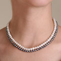 14k Black and White Cultured Freshwater Pearl Strands Set (5.5-6mm/18 in)