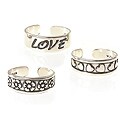 Sterling Silver Hearts And Flowers Toe Ring Set
