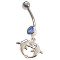 Surgical Steel Kissing Dolphins Curved Barbell Belly Ring