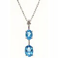 14k Diamond Blue Topaz 3-stone Drop Pendant