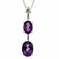14k Gold Diamond Amethyst 3-stone Drop Pendant