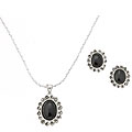 Sterling Silver Marcasite Black Onyx Earring/ Pendant Set