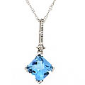 14k White Gold Blue Topaz Pendant