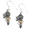 14-kt. Gold and Silver Rose Heart Earrings