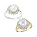 14-kt Gold Cultured Akoya Pearl and 1/4-ct Double-row Diamond Ring