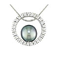 14k White Gold .2ct TDW Diamond Pearl Pendant