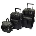 Black Leather 3-piece Luggage Collection