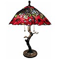 Tiffany-style Tree Base Lamp with Red Shade