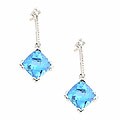 14k White Gold Blue Topaz Diamond Earrings