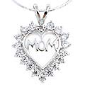 Sterling Silver CZ Mother's Day Heart Necklace