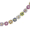 Sterling Silver Multi-colored CZ Flower Necklace