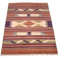 Kilim Hand-woven Ivory/Brick Silk Rug 8' x 10' (India)