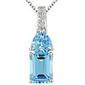 14k White Gold Diamond Blue Topaz Pendant