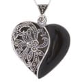 Silver Marcasite and Onyx Locket Heart Pendant