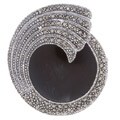 Sterling Silver Marcasite and Onyx Pin