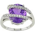 14k White Gold 1/8ct Diamond Amethyst Ring
