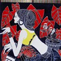 Chinese Handmade Red Leaf Lady Tapestry (China)