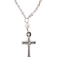 Sterling Silver Cross with Silver & Pearl Chain Necklace