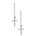 Silver and Pearl Cross Leverback Earrings