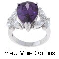 Rhodium-plated Sterling Silver Teardrop Colored CZ Ring