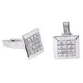 Rhodium-plated Sterling Silver CZ Cuff Links