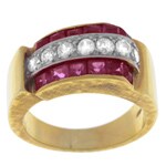 14k Yellow Gold Diamond Ruby Estate Ring