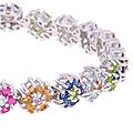 Sterling Silver Multi-colored CZ Flower Bracelet