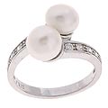 Sterling Silver By-pass Freshwater Cultured Pearl CZ Ring