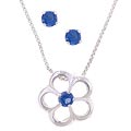 Sterling Silver Blue CZ Earring and Flower Pendant Set