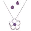 Silver Purple CZ Earring and Flower Pendant Set