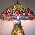 Tiffany-style Pink Dragonfly Lamp with Lighted Base