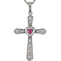 14k White Gold Diamond Ruby Cross Pendant