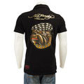 Ed Hardy Men's Black Dog Image Printed Polo Shirt