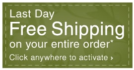 Last Day Free Shipping on Your Entire Order* Click Anywhere to Activate