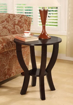 A side table next to the couch in a comfortable living room