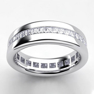 A 
gorgeous platinum wedding band ring with channel-set diamonds