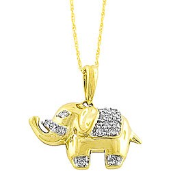 14k Gold 1/10ct TDW Diamond Elephant Necklace