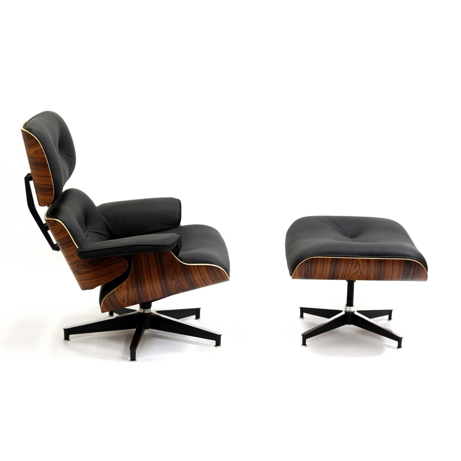 Eaze Black Leather/ Palisander Wood Lounge Chair | Skyjo