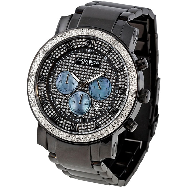 Akribos XXIV Mens Diamond accented Black Chronograph Bracelet Watch