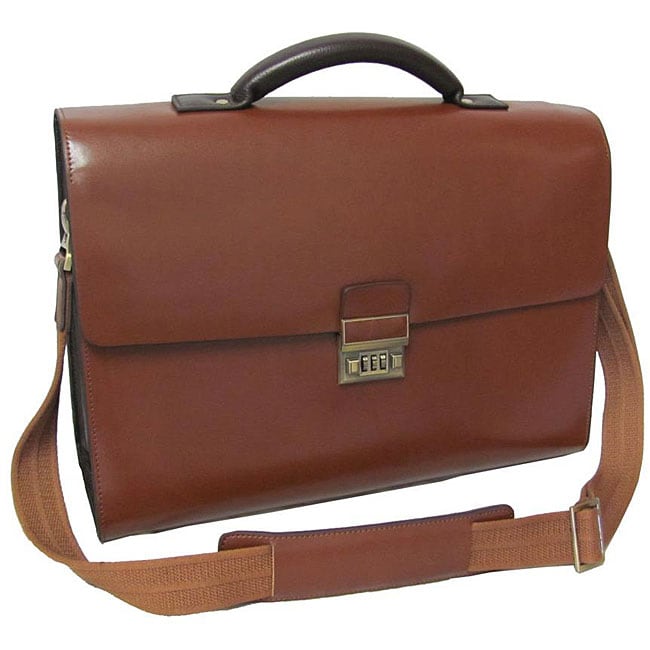 amerileather two tone efficiency leather briefcase brown with a glossy