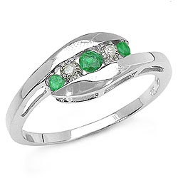 10k White Gold Genuine Emerald and Diamond Ring